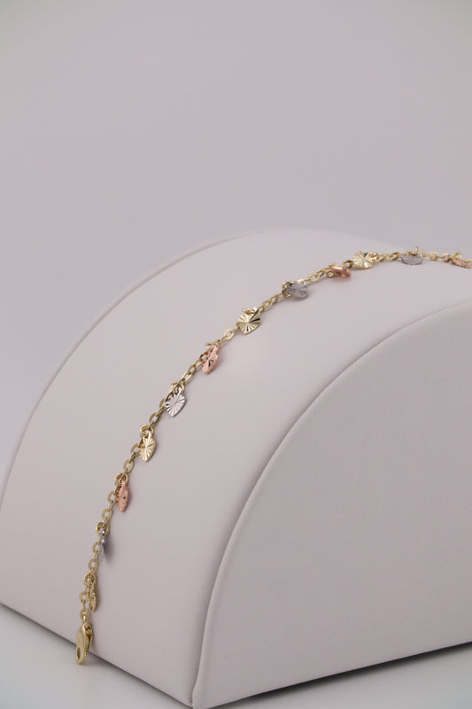 14k Tri-Color Fancy Leaf Charm Bracelet (7 1/2in )